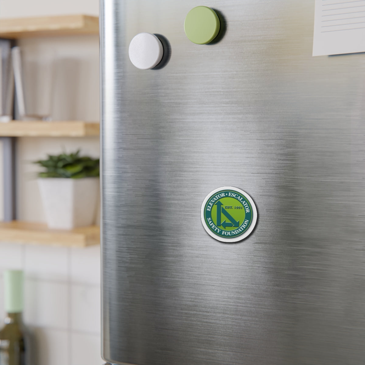 Elevator • Escalator Safety Foundation Die-Cut Magnet — Est. 1991 Logo