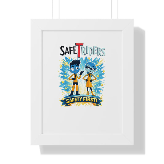 Framed Poster — "Safe Riders: Safety First!" Kids Safety Room Art