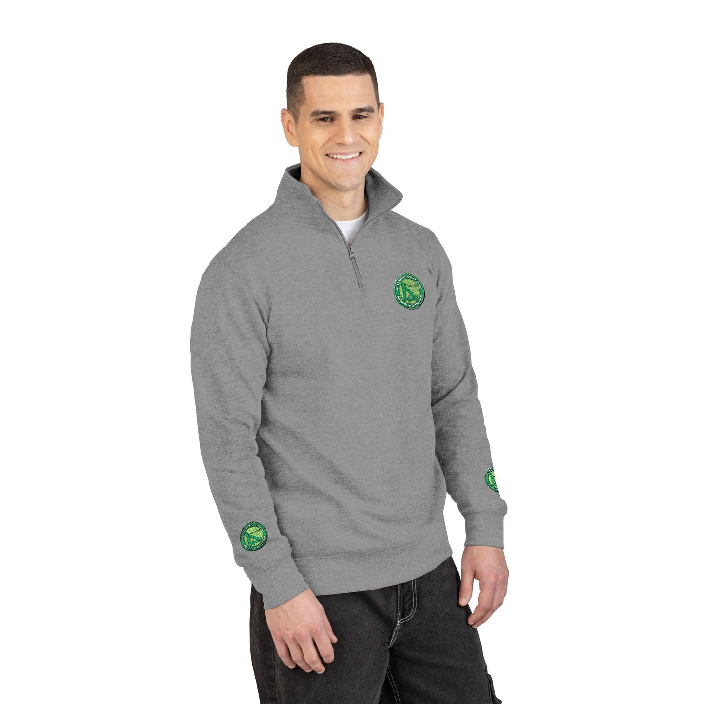 Embroidered Green Floral Crest Fleece Pullover