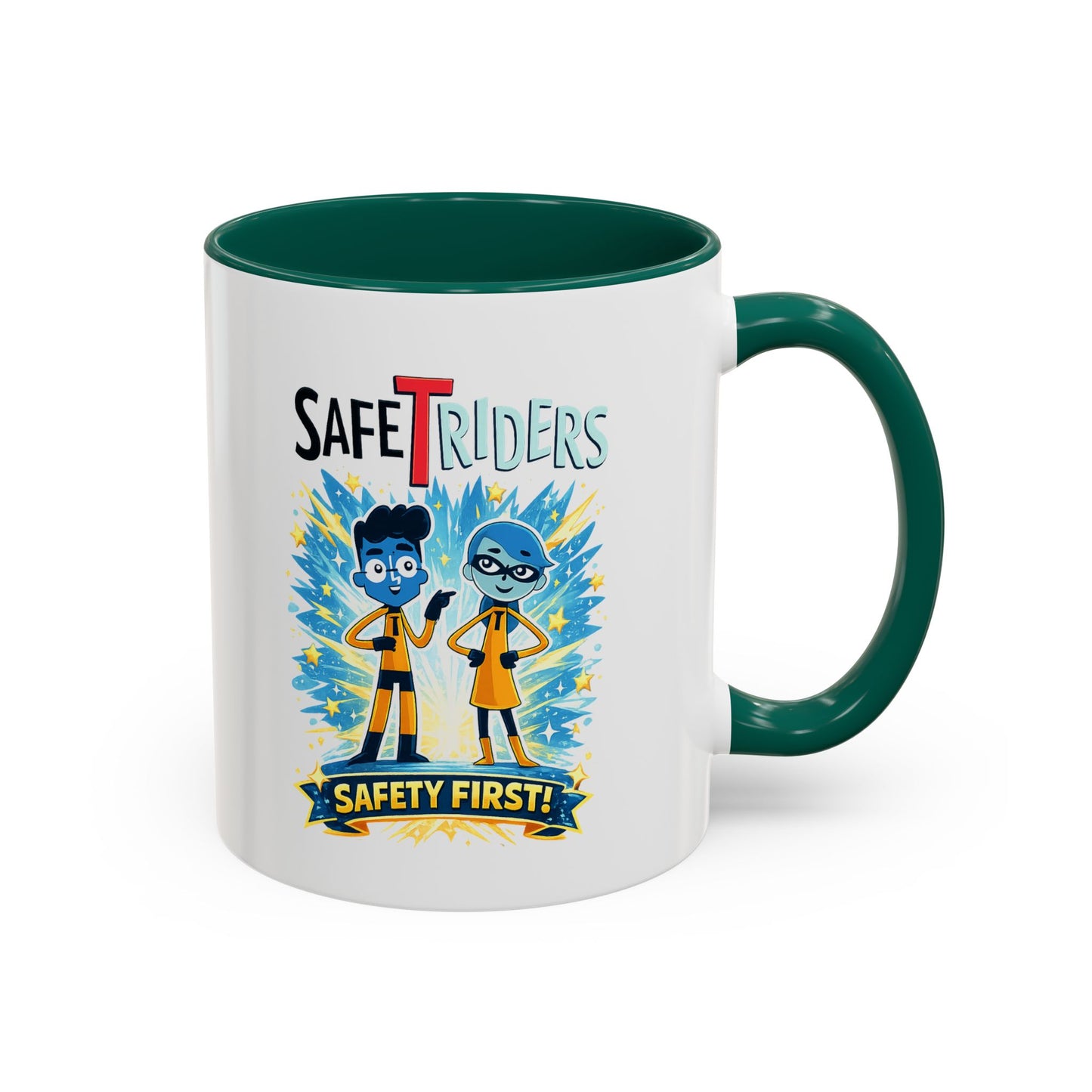 SafeTRiders Cartoon Mug — Colorful 11oz/15oz Ceramic Coffee Cup