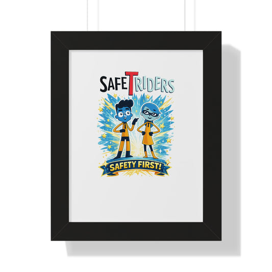 Framed Poster — "Safe Riders: Safety First!" Kids Safety Room Art