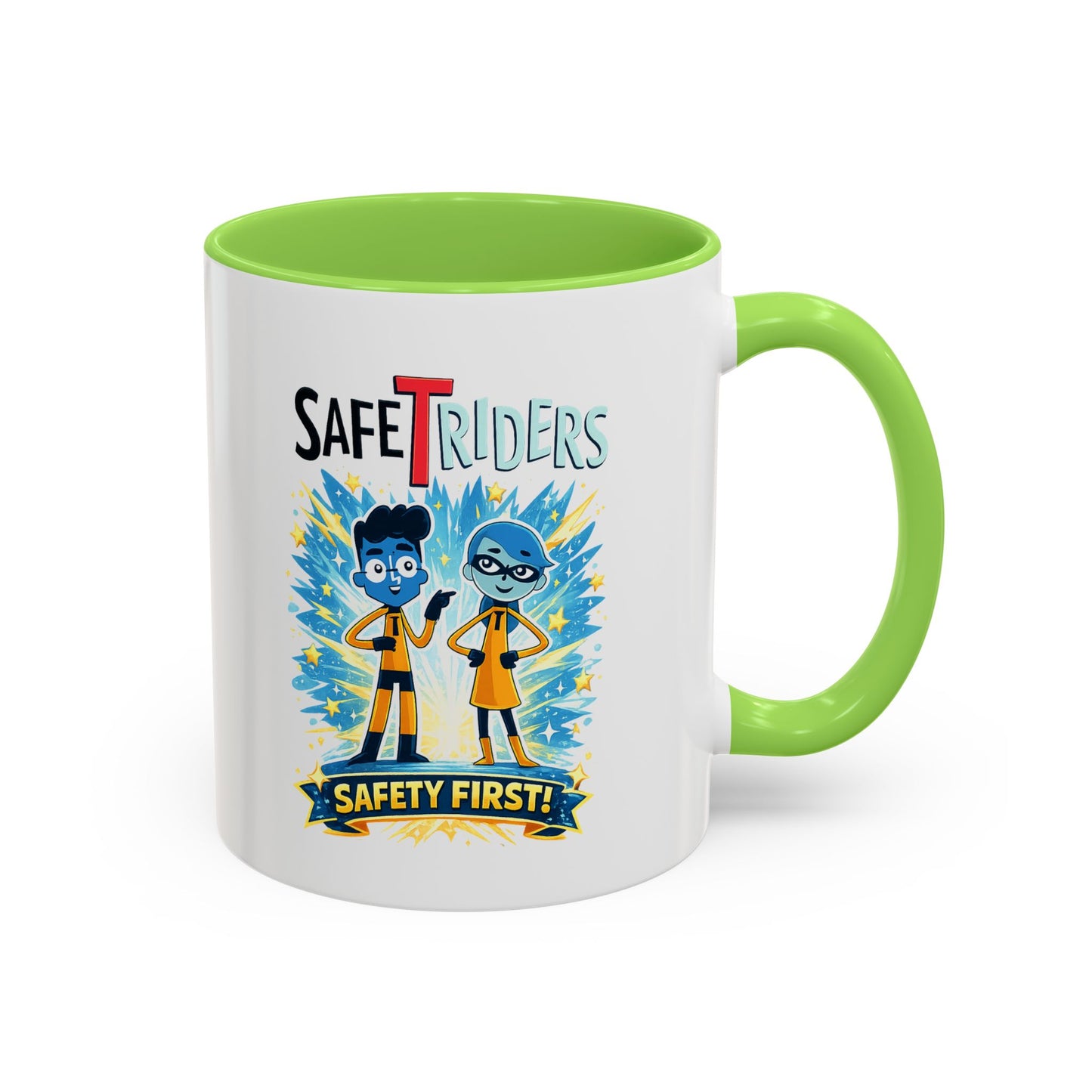 SafeTRiders Cartoon Mug — Colorful 11oz/15oz Ceramic Coffee Cup