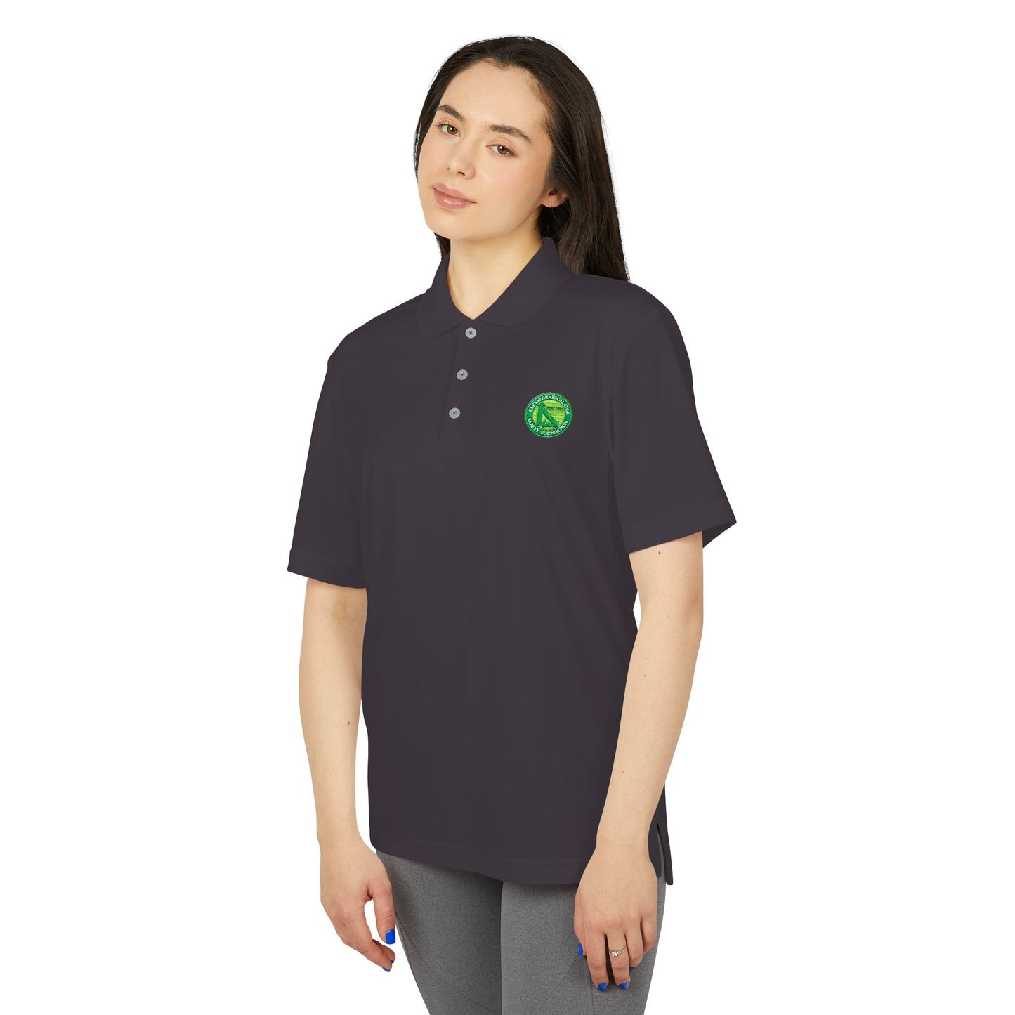 Performance Polo — Green Circular Logo Chest Emblem