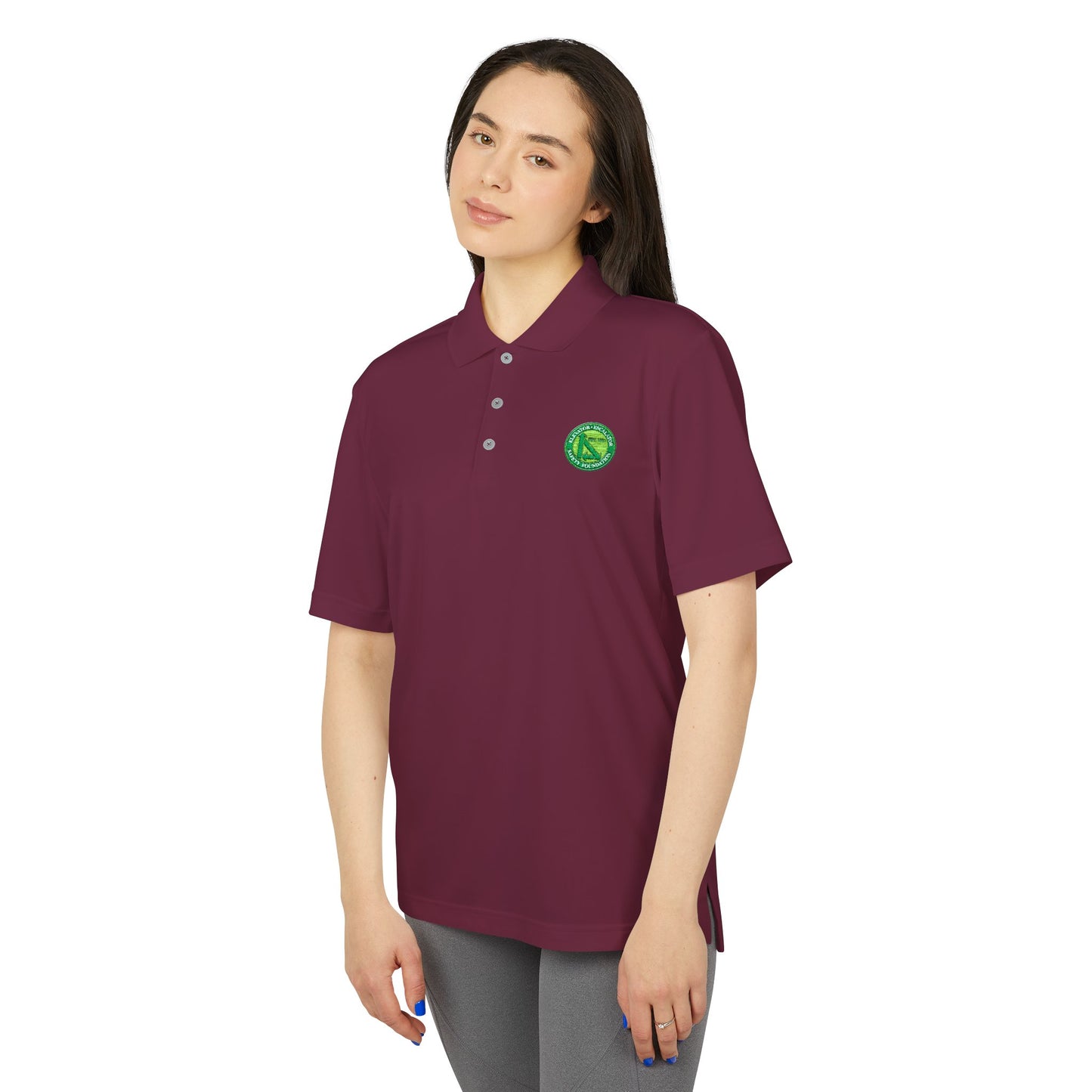 Performance Polo — Green Circular Logo Chest Emblem