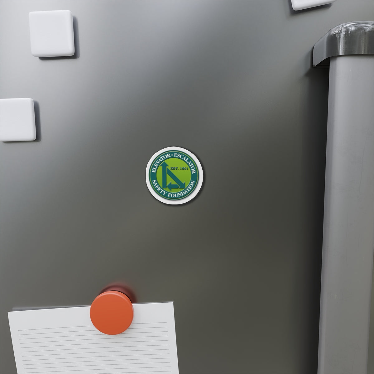 Elevator • Escalator Safety Foundation Die-Cut Magnet — Est. 1991 Logo