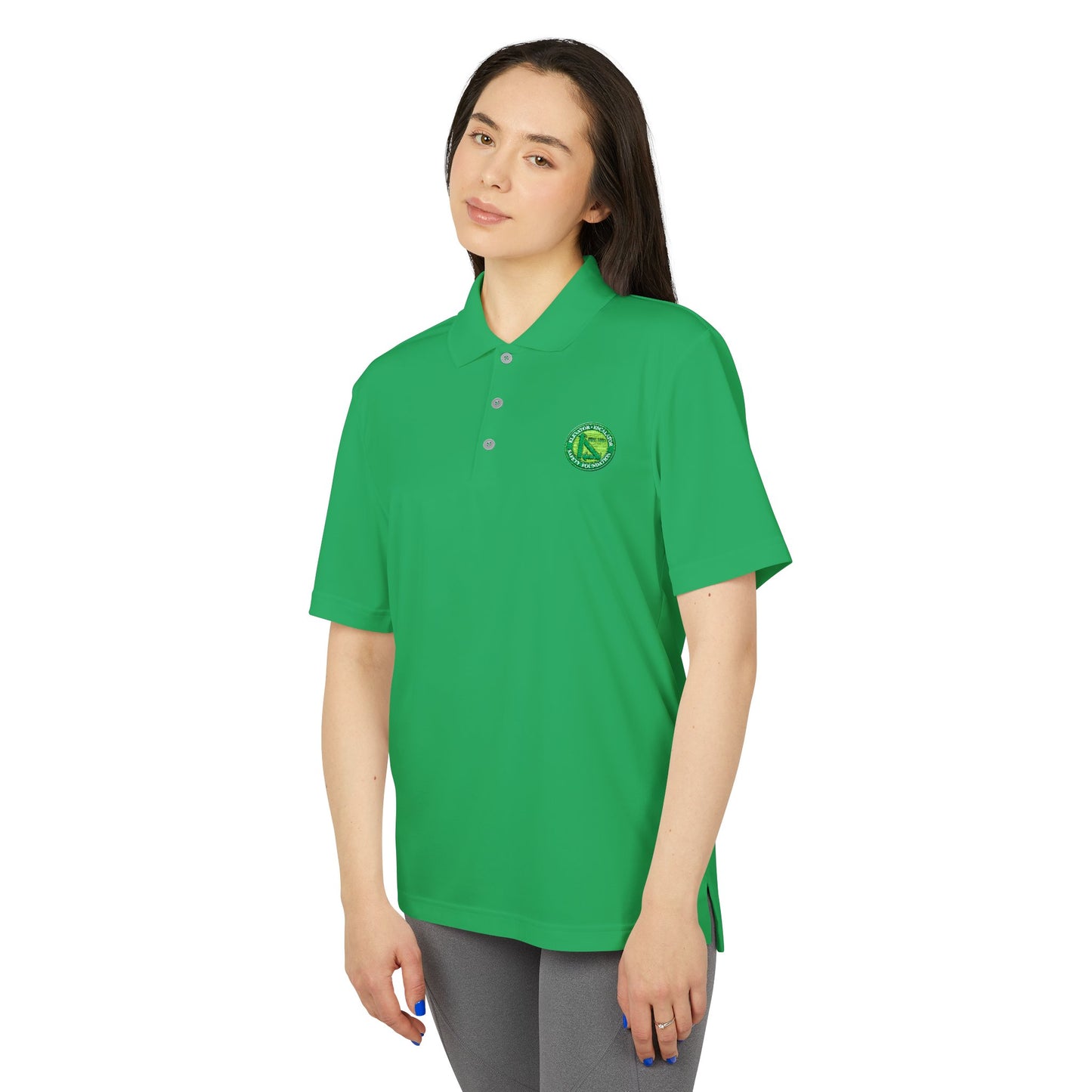 Performance Polo — Green Circular Logo Chest Emblem