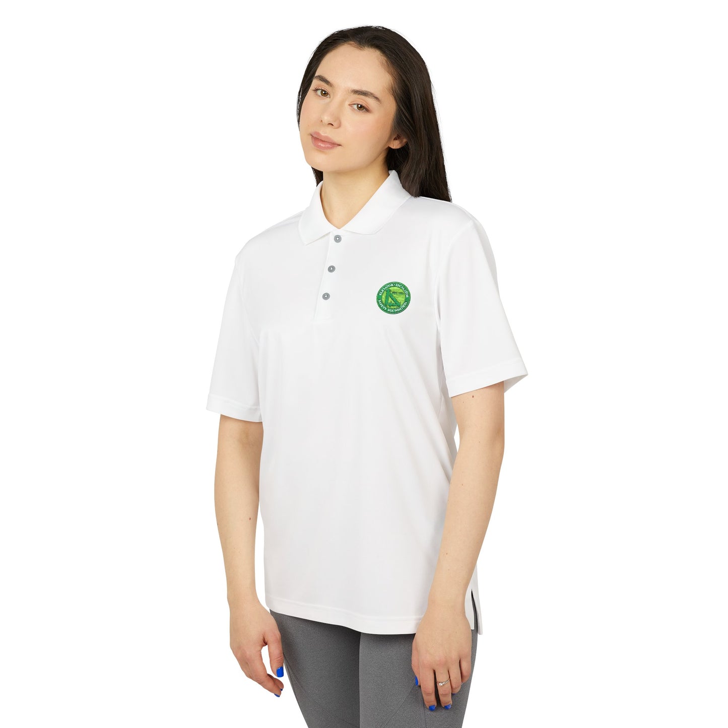 Performance Polo — Green Circular Logo Chest Emblem